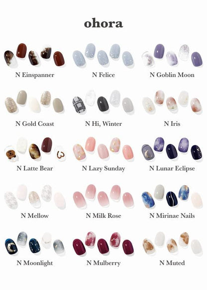 ohora Semi Cured Gel Nail Strips (N Dreaming) – Dunkel, gemustert, für UV/LED-Lampen, salonqualitativ, langanhaltend, einfach aufzutragen & zu entfernen – inkl. 2 Vorbereitungspads, Nagelfeile & Holzstäbchen