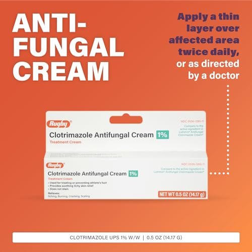 Rugby Clotrimazol Antimykotische Creme 1% - Behandlung gegen Fußpilz - Lindert Juckreiz - 0,5 Unzen (1 Packung)