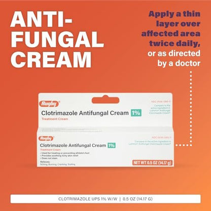 Rugby Clotrimazol Antimykotische Creme 1% - Behandlung gegen Fußpilz - Lindert Juckreiz - 0,5 Unzen (1 Packung)