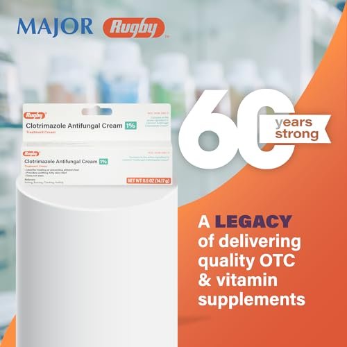 Rugby Clotrimazol Antimykotische Creme 1% - Behandlung gegen Fußpilz - Lindert Juckreiz - 0,5 Unzen (1 Packung)
