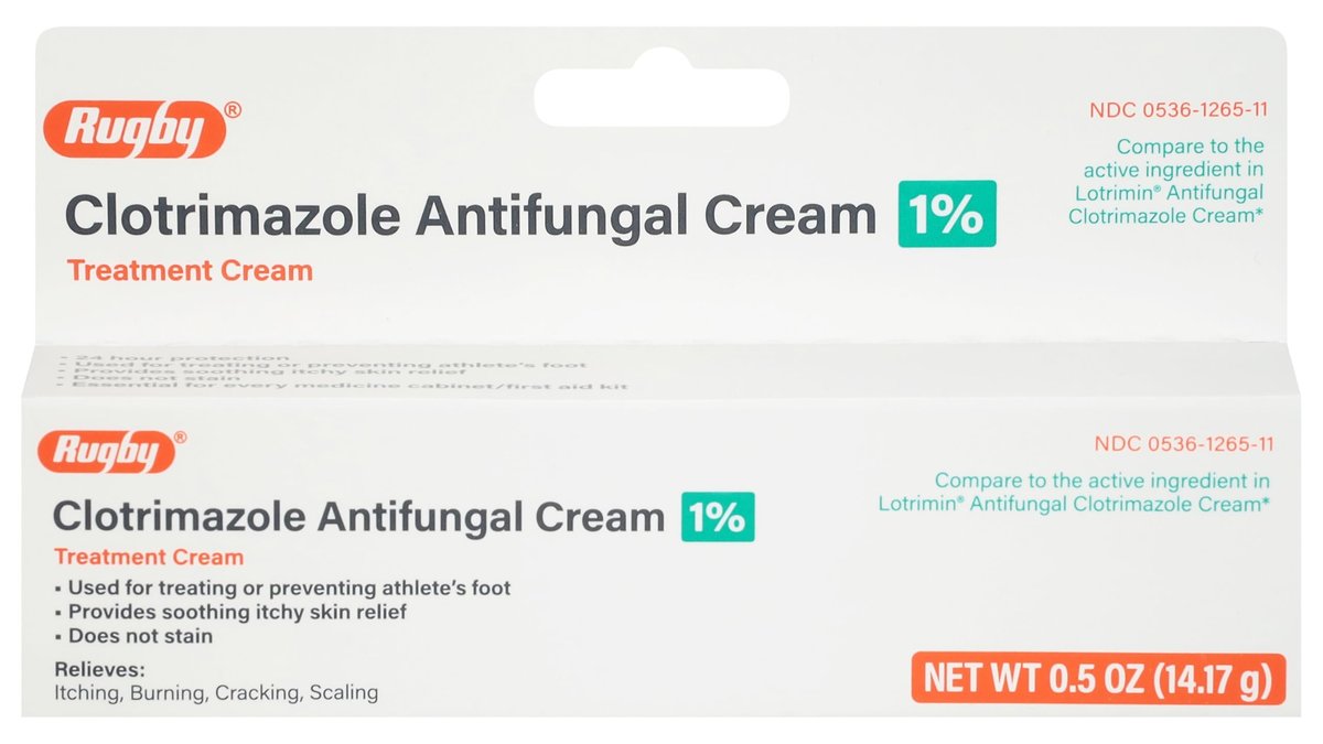 Rugby Clotrimazol Antimykotische Creme 1% - Behandlung gegen Fußpilz - Lindert Juckreiz - 0,5 Unzen (1 Packung)