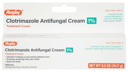 Rugby Clotrimazol Antimykotische Creme 1% - Behandlung gegen Fußpilz - Lindert Juckreiz - 0,5 Unzen (1 Packung)