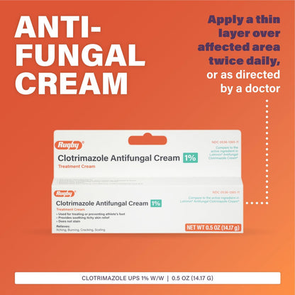 Rugby Clotrimazol Antimykotische Creme 1% - Behandlung gegen Fußpilz - Lindert Juckreiz - 0,5 Unzen (1 Packung)