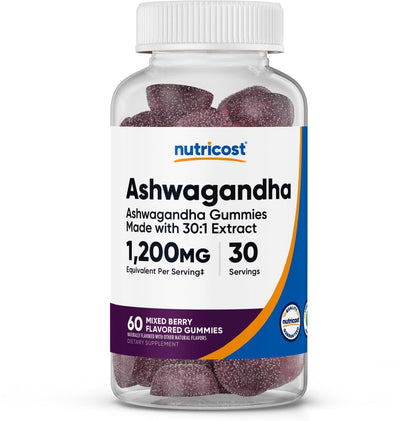 Nutricost Ashwagandha Extrakt Gummibärchen (Mischbeere) 60 Stück für 30 Portionen pro Flasche - Vegetarisch, GMO-frei und glutenfrei