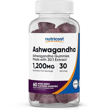 Nutricost Ashwagandha Extrakt Gummibärchen (Mischbeere) 60 Stück für 30 Portionen pro Flasche - Vegetarisch, GMO-frei und glutenfrei
