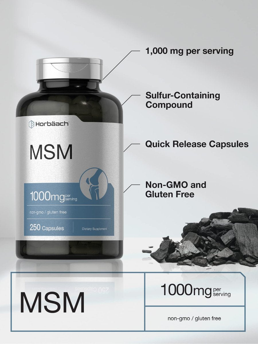 Horbäach MSM Kapseln | 1000mg | 250 Stück | Non-GMO & Glutenfrei | Methylsulfonylmethan