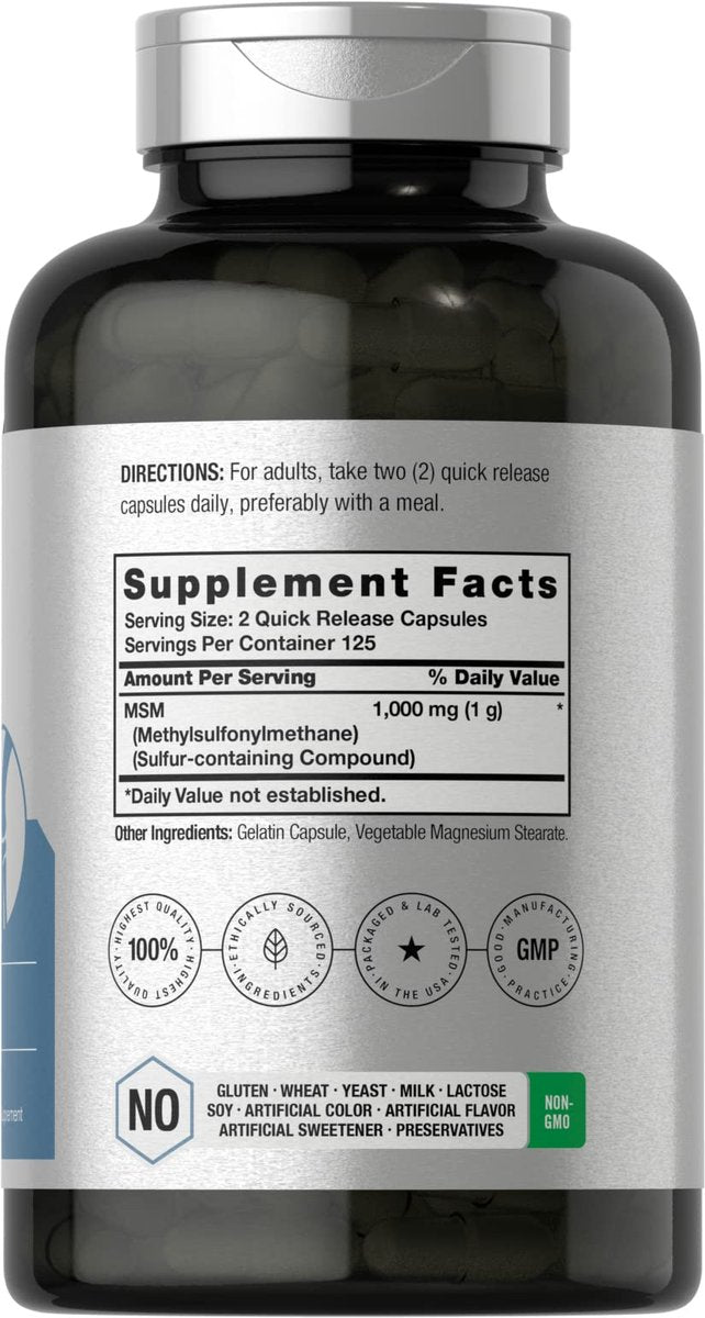 Horbäach MSM Kapseln | 1000mg | 250 Stück | Non-GMO & Glutenfrei | Methylsulfonylmethan