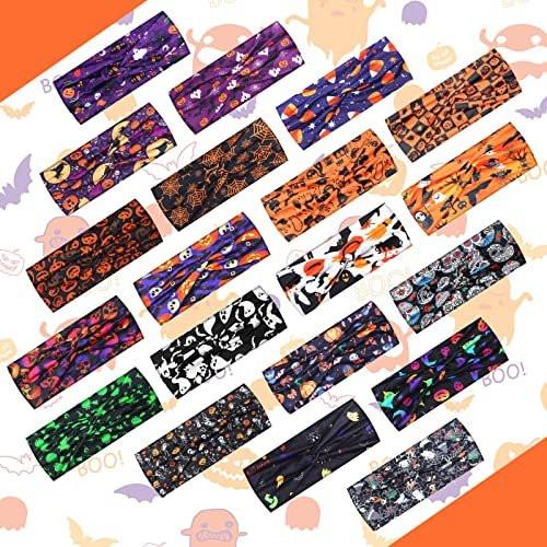 Hoteam 20-teiliges Halloween-Stirnbänder-Set für Damen – Skelett, Geist, Kürbis – Elastische Haarbänder ohne Verrutschen