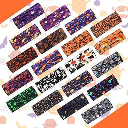 Hoteam 20-teiliges Halloween-Stirnbänder-Set für Damen – Skelett, Geist, Kürbis – Elastische Haarbänder ohne Verrutschen