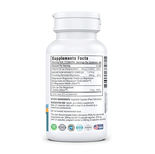 Kappa Nutrition Magnesium 4-in-1, 280 mg elementares Magnesium (Bisglycinat, Malat) + Zink & Vitamin D3, für Gehirn, Schlaf, Energie, Muskeln, Immunsystem, 120 vegane Kapseln
