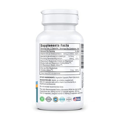 Kappa Nutrition Magnesium 4-in-1, 280 mg elementares Magnesium (Bisglycinat, Malat) + Zink & Vitamin D3, für Gehirn, Schlaf, Energie, Muskeln, Immunsystem, 120 vegane Kapseln