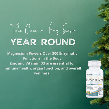 Kappa Nutrition Magnesium 4-in-1, 280 mg elementares Magnesium (Bisglycinat, Malat) + Zink & Vitamin D3, für Gehirn, Schlaf, Energie, Muskeln, Immunsystem, 120 vegane Kapseln