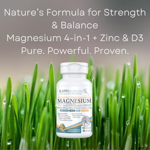 Kappa Nutrition Magnesium 4-in-1, 280 mg elementares Magnesium (Bisglycinat, Malat) + Zink & Vitamin D3, für Gehirn, Schlaf, Energie, Muskeln, Immunsystem, 120 vegane Kapseln