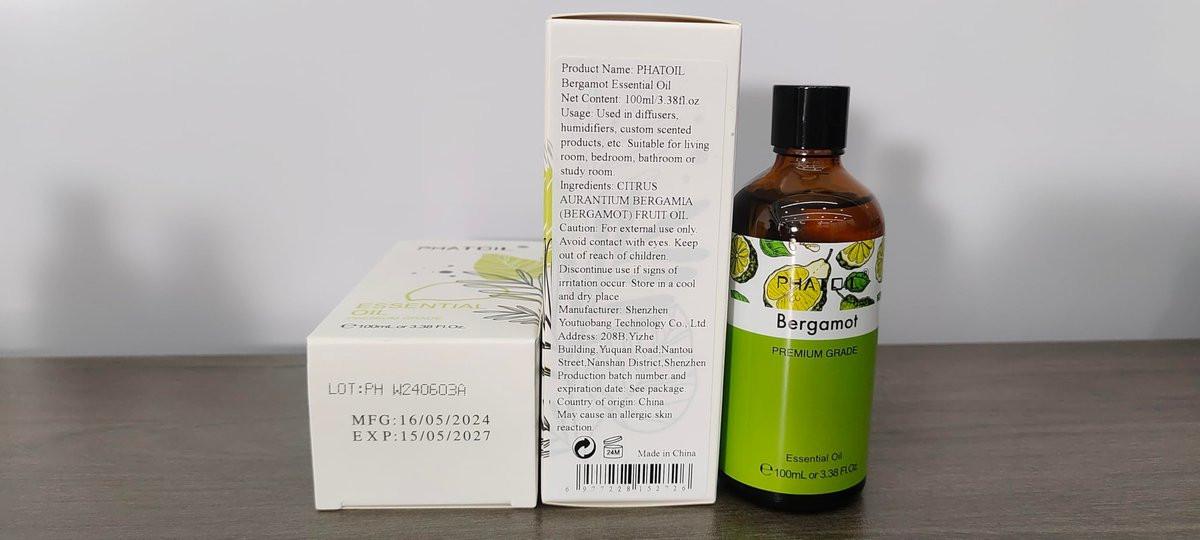 PHATOIL Bergamot Öl 100 ml – Ätherisches Öl für Aromatherapie-Diffuser, Luftbefeuchter, DIY Kerzen- und Seifenherstellung