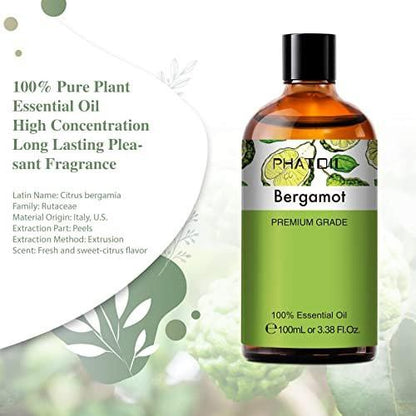 PHATOIL Bergamot Öl 100 ml – Ätherisches Öl für Aromatherapie-Diffuser, Luftbefeuchter, DIY Kerzen- und Seifenherstellung