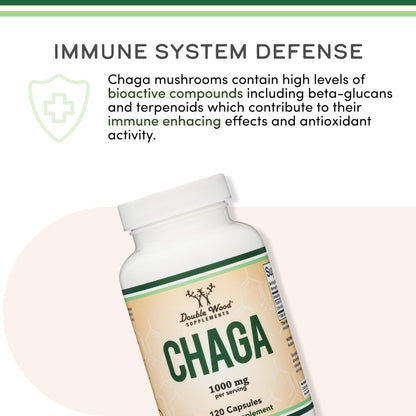 Chaga Pilze Kapseln 120 Stück (1.000 mg Chaga-Pilzpulver pro Portion) – Reich an Polysacchariden, Beta-Glucanen und Terpenoiden – Angebaut und hergestellt in den USA, vegan, Bio von Double Wood