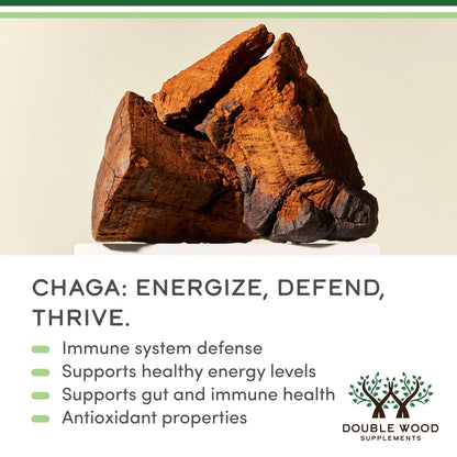 Chaga Pilze Kapseln 120 Stück (1.000 mg Chaga-Pilzpulver pro Portion) – Reich an Polysacchariden, Beta-Glucanen und Terpenoiden – Angebaut und hergestellt in den USA, vegan, Bio von Double Wood