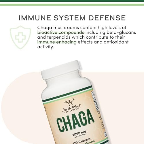 Chaga Pilze Kapseln 120 Stück (1.000 mg Chaga-Pilzpulver pro Portion) – Reich an Polysacchariden, Beta-Glucanen und Terpenoiden – Angebaut und hergestellt in den USA, vegan, Bio von Double Wood