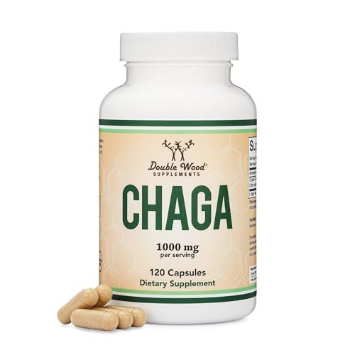Chaga Pilze Kapseln 120 Stück (1.000 mg Chaga-Pilzpulver pro Portion) – Reich an Polysacchariden, Beta-Glucanen und Terpenoiden – Angebaut und hergestellt in den USA, vegan, Bio von Double Wood