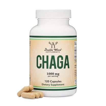 Chaga Pilze Kapseln 120 Stück (1.000 mg Chaga-Pilzpulver pro Portion) – Reich an Polysacchariden, Beta-Glucanen und Terpenoiden – Angebaut und hergestellt in den USA, vegan, Bio von Double Wood