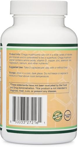 Chaga Pilze Kapseln 120 Stück (1.000 mg Chaga-Pilzpulver pro Portion) – Reich an Polysacchariden, Beta-Glucanen und Terpenoiden – Angebaut und hergestellt in den USA, vegan, Bio von Double Wood