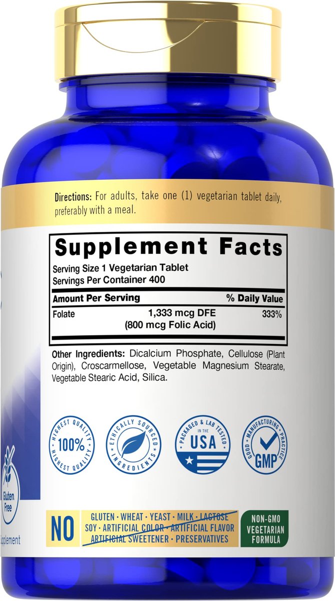Carlyle Folsäure 800 mcg Tabletten | 400 Stück | Vegetarisch, Nicht-GVO, Glutenfrei
