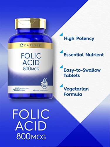 Carlyle Folsäure 800 mcg Tabletten | 400 Stück | Vegetarisch, Nicht-GVO, Glutenfrei