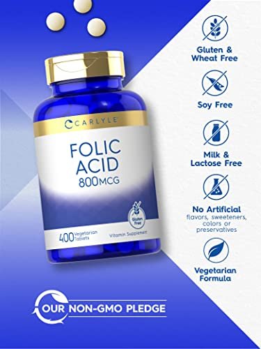Carlyle Folsäure 800 mcg Tabletten | 400 Stück | Vegetarisch, Nicht-GVO, Glutenfrei