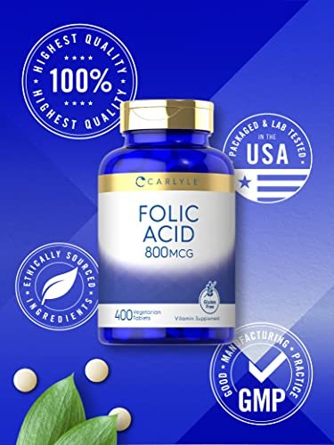 Carlyle Folsäure 800 mcg Tabletten | 400 Stück | Vegetarisch, Nicht-GVO, Glutenfrei