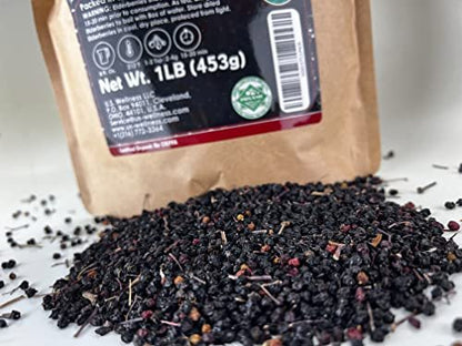 U.S. Wellness Naturals Holunderbeeren – 1lb (echte Wildsammlung) | 100% USDA zertifiziert bio | Getrocknete schwarze Holunderbeeren in Bulk | Für Holundersirup, Gummibärchen, Tee – Roh, vegan, Sambucus Nigra