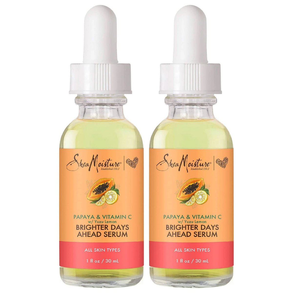 SheaMoisture Papaya & Vitamin C Gesichtsserum, Brighter Days Ahead 2er-Pack – für alle Hauttypen, ebenmäßiger Hautton, Glow-Up Essentials, 30 ml pro Flasche