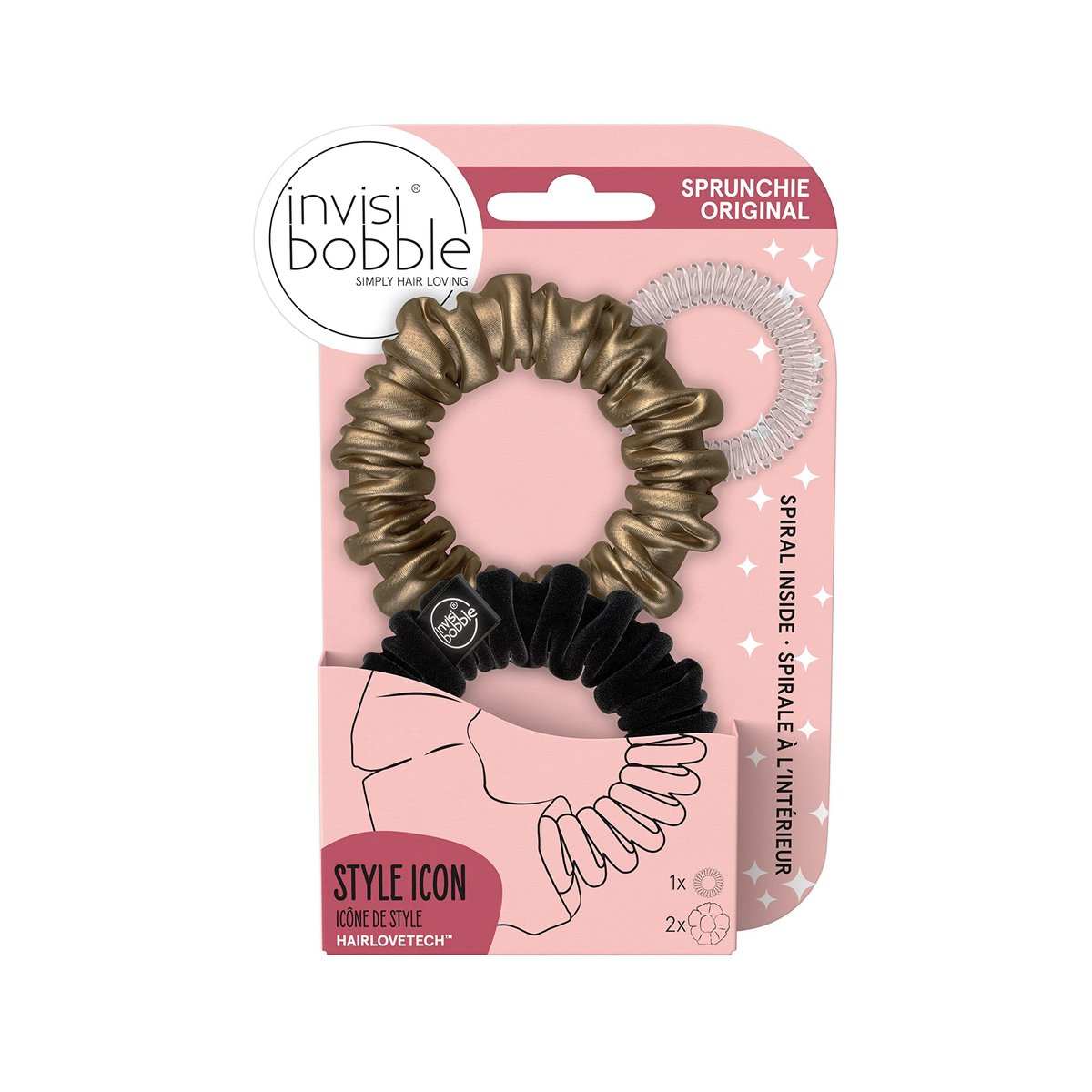 invisibobble Sprunchie Slim Spiral Haarring - True Black und True Golden - 2er-Pack - Scrunchie Stylisches Armband, Starker Elastischer Griff Haarzubehör für Frauen - Sanft für Mädchen, Teenager und Dickes Haar