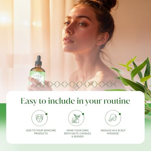 Siva Eukalyptusöl – 4 Fl Oz – 100% natürliches Eukalyptusöl für Diffuser, Gesicht, Hautpflege, Aromatherapie, Haarpflege, Kopfhaut und Körpermassage – mit Pipette