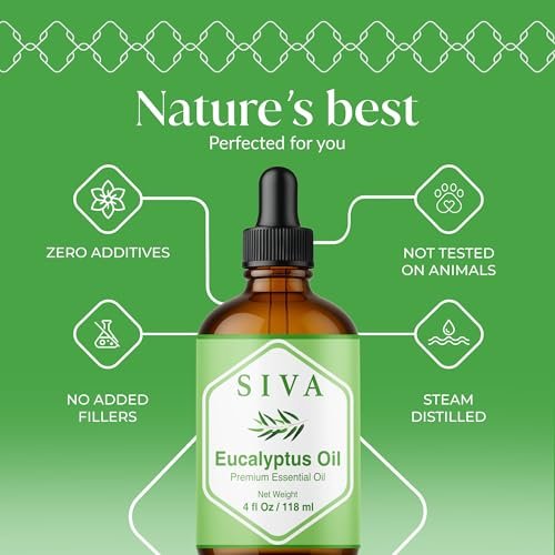 Siva Eukalyptusöl – 4 Fl Oz – 100% natürliches Eukalyptusöl für Diffuser, Gesicht, Hautpflege, Aromatherapie, Haarpflege, Kopfhaut und Körpermassage – mit Pipette