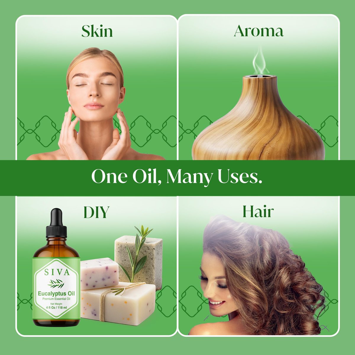 Siva Eukalyptusöl – 4 Fl Oz – 100% natürliches Eukalyptusöl für Diffuser, Gesicht, Hautpflege, Aromatherapie, Haarpflege, Kopfhaut und Körpermassage – mit Pipette