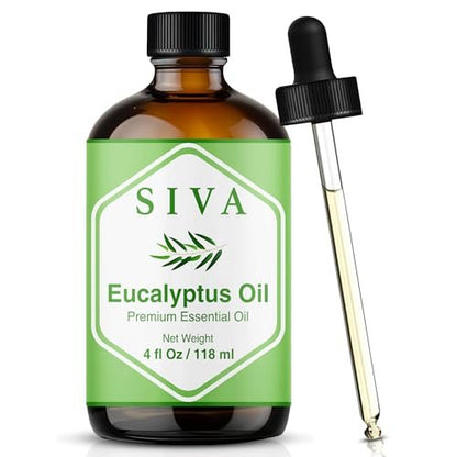 Siva Eukalyptusöl – 4 Fl Oz – 100% natürliches Eukalyptusöl für Diffuser, Gesicht, Hautpflege, Aromatherapie, Haarpflege, Kopfhaut und Körpermassage – mit Pipette