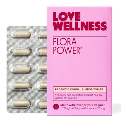 Love Wellness Flora Power Vaginale Probiotika-Zäpfchen mit Vitamin C – Fördert pH-Gleichgewicht und Vaginalgesundheit – Duftfrei, Nicht-GVO & Parabenfrei – 10 Stück