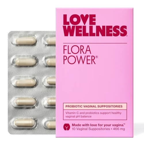Love Wellness Flora Power Vaginale Probiotika-Zäpfchen mit Vitamin C – Fördert pH-Gleichgewicht und Vaginalgesundheit – Duftfrei, Nicht-GVO & Parabenfrei – 10 Stück