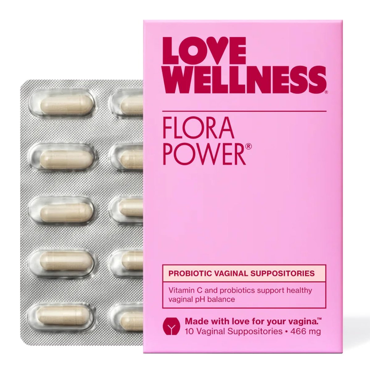 Love Wellness Flora Power Vaginale Probiotika-Zäpfchen mit Vitamin C – Fördert pH-Gleichgewicht und Vaginalgesundheit – Duftfrei, Nicht-GVO & Parabenfrei – 10 Stück