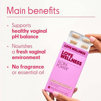 Love Wellness Flora Power Vaginale Probiotika-Zäpfchen mit Vitamin C – Fördert pH-Gleichgewicht und Vaginalgesundheit – Duftfrei, Nicht-GVO & Parabenfrei – 10 Stück