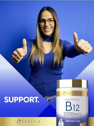 Carlyle Vitamin B12 Sublingual 2500 mcg | 250 Lutschtabletten | Cyanocobalamin mit Folsäure für Erwachsene | Natürlicher Beerengeschmack | Vegetarisch, Non-GMO, Glutenfrei