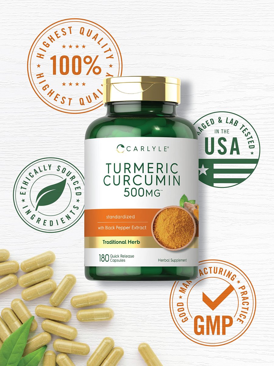 Carlyle Kurkuma Curcumin Komplex | 180 Kapseln | mit Schwarzem Pfeffer Extrakt | Non-GMO & Glutenfrei