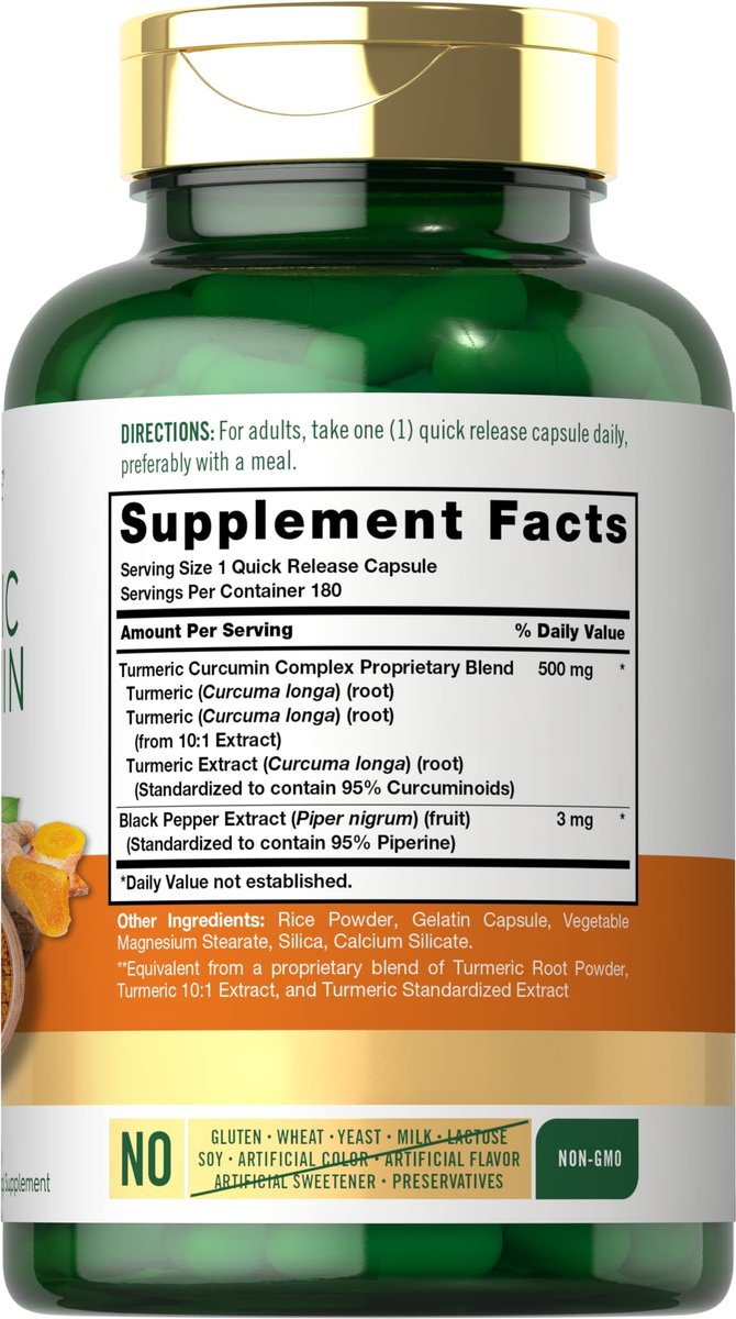 Carlyle Kurkuma Curcumin Komplex | 180 Kapseln | mit Schwarzem Pfeffer Extrakt | Non-GMO & Glutenfrei