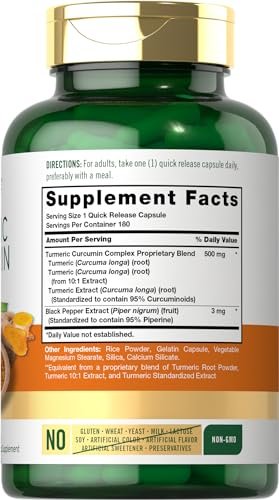 Carlyle Kurkuma Curcumin Komplex | 180 Kapseln | mit Schwarzem Pfeffer Extrakt | Non-GMO & Glutenfrei