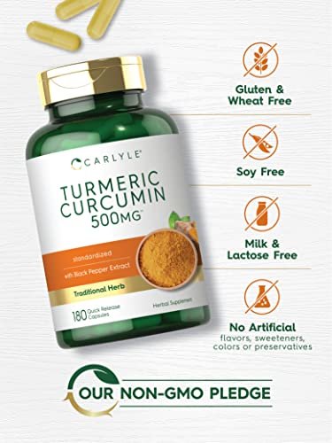 Carlyle Kurkuma Curcumin Komplex | 180 Kapseln | mit Schwarzem Pfeffer Extrakt | Non-GMO & Glutenfrei