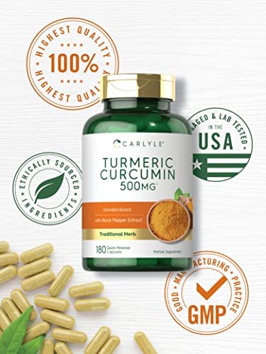 Carlyle Kurkuma Curcumin Komplex | 180 Kapseln | mit Schwarzem Pfeffer Extrakt | Non-GMO & Glutenfrei