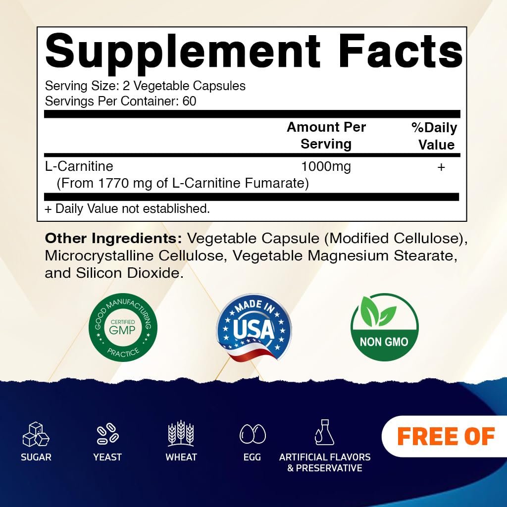 Vitamatic L-Carnitin Fumarat 1000 mg – 120 vegane Kapseln (1 Flasche)
