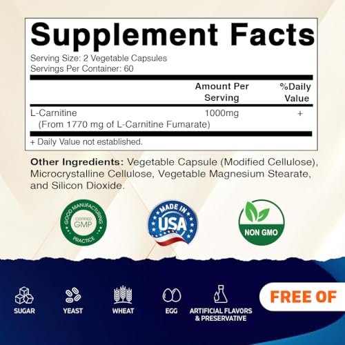 Vitamatic L-Carnitin Fumarat 1000 mg – 120 vegane Kapseln (1 Flasche)