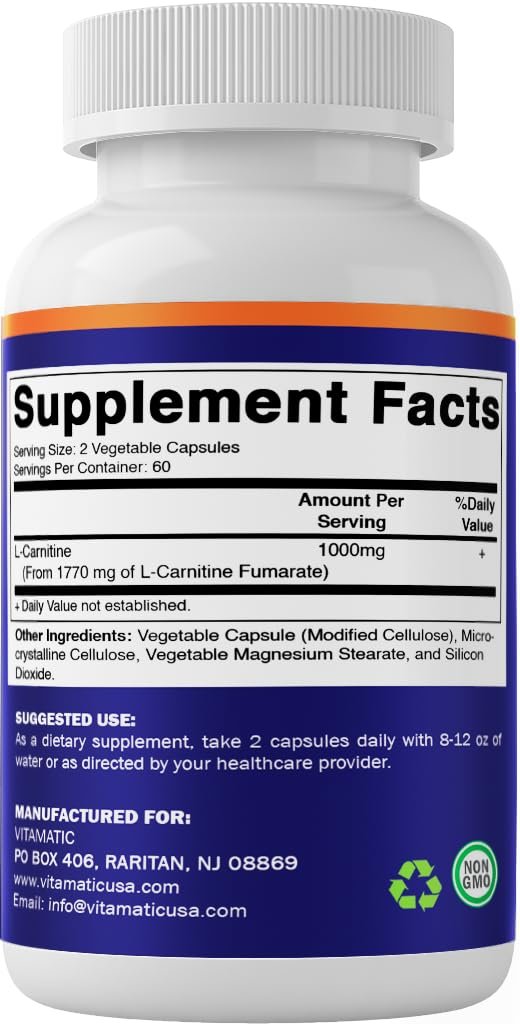 Vitamatic L-Carnitin Fumarat 1000 mg – 120 vegane Kapseln (1 Flasche)