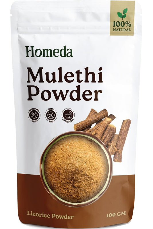 Homeda Bio Süßholzwurzelpulver (100g) - Mulethi Pulver für Gesicht, reines Lakritzpulver, getrocknete Süßholzwurzel, Kräuterergänzung